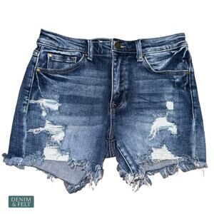 Petra 153 Distressed Denim Shorts Raw Hem Festival Grunge Model Off Duty Style